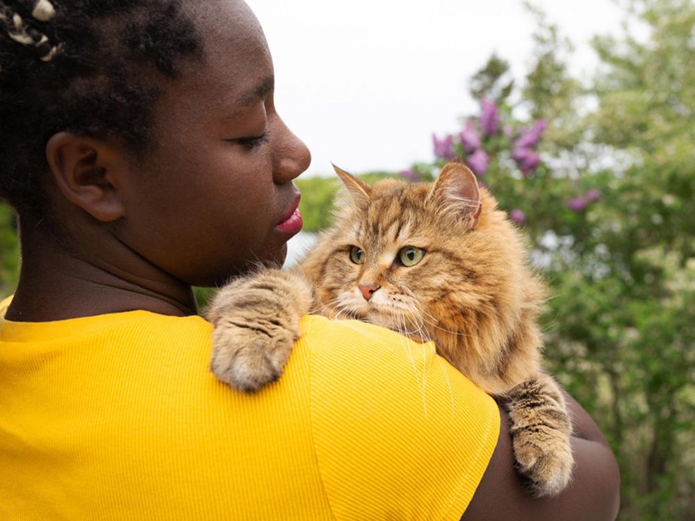 woman holding siberian cat